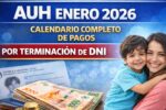 AUH enero 2026: calendario completo de pagos por terminación de DNI
